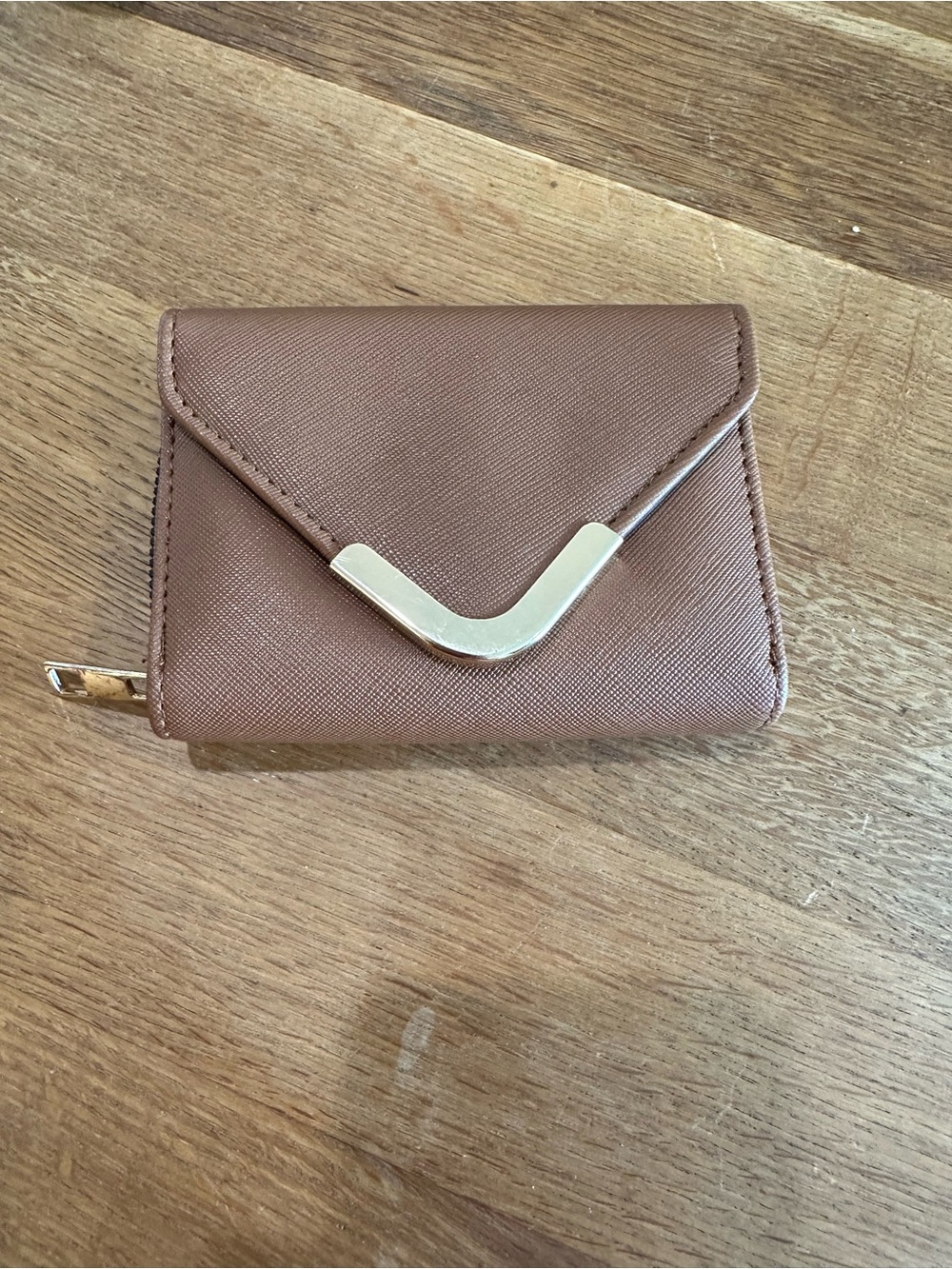 Ardene Small Wallet in Tan Cognac Brown with Gold Accent